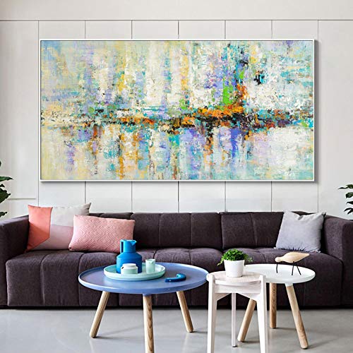 Bunte abstrakte Kunst Ölgemälde auf Leinwand Poster und Drucke Wandkunst Leinwand Malerei Bilder für Wohnzimmer Dekor 50x100cm (20''x39'') Innenrahmen von XIANGPEIFBH