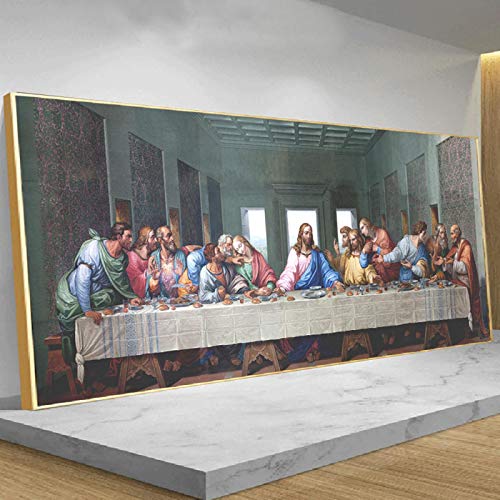 XIANGPEIFBH Da Vinci berühmtes Gemälde auf Leinwand, Reproduktion, das letzte Abendmahl, Gemälde, Poster und Drucke, Wandkunst, Dekoration, Bild, 60x120cm (24x47in) mit goldenem Rahmen von XIANGPEIFBH