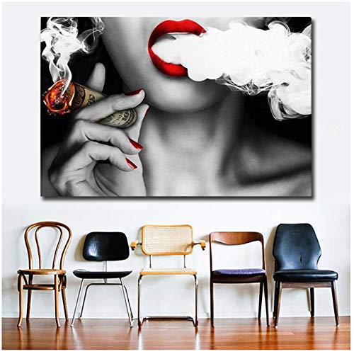 Dollar Smoking Girl Poster Drucke-Moderne Wandkunst Leinwand Gemälde-Dekoration Druck Home Office Dekorationen-60x80cm Kein Rahmen von XIANGPEIFBH