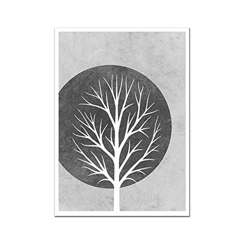 XIANGPEIFBH Drucken Leinwand Malerei Grau Weiß Baum Silhouette Poster Abstraktes Poster Wandkunst Bilder Für Wohnzimmer Home Rahmen Dekor 30x50 cm / 11,8 "x 19,7" Mit Rahmen von XIANGPEIFBH