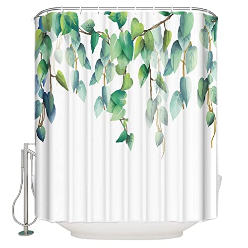 Duschvorhang mit Pflanzengrünen Blättern, Badvorhang mit 12 Haken, wasserdichter Polyester-Vorhang, Badezimmerdekoration, mehrere Größen 300x200cm(WxH) von XIANGPEIFBH