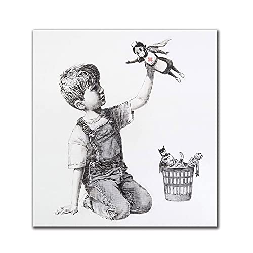 XIANGPEIFBH Game Changer Banksy Art Canvas Painting Nurses As Superhero Poster Prints Wall Art Pictures for Living Room Wall Decor 70x70cm(28x28in) Inner Frame von XIANGPEIFBH