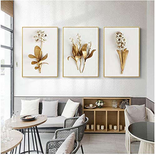Goldene Blume Jasmin Pflanze Leinwand Malerei Abstrakte Poster und Dekorative Wand Bild Wohnzimmer Home-40x60cm Kein Rahmen von XIANGPEIFBH