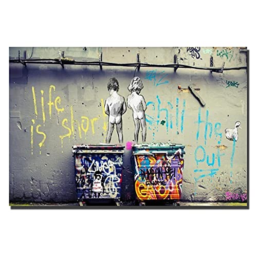 XIANGPEIFBH Graffiti Art Banksy Leinwand Gemälde Kinder Pinkeln Poster und Druck Bunte Wandkunst Bild für Wohnzimmer Wohnkultur 70x125cm(28''x49'') ungerahmt von XIANGPEIFBH