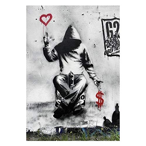 Graffiti Street Art Banksy Love Over Money Leinwanddruck Poster und Drucke Wandkunstbilder für Wohnzimmerdekoration 70x90cm(28x35inch) ungerahmt von XIANGPEIFBH