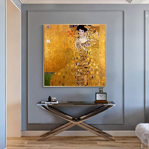 Gustav Klimt Kuss Goldene Bilder Porträt von Adele Bloch Berühmte Kunst Gemälde an der Wand Poster und Drucke Wohnkultur 70 x 70 cm (28 x 28 Zoll) Innenrahmen von XIANGPEIFBH