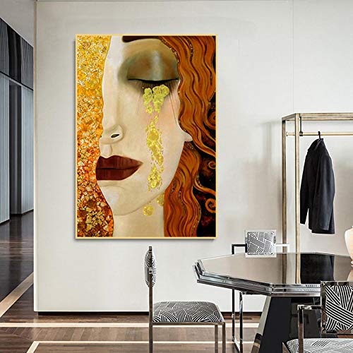 Klassischer Künstler Gustav Klimt Träne Gemälde auf Leinwand Wandkunst Abstraktes Porträt Poster Wandbilder für Wohnzimmer 70x90cm (28x35inch) Innenrahmen von XIANGPEIFBH