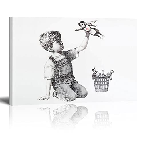 Leinwand Gemälde Banksy Graffiti Street Pop Kunstwerk Wandkunst Poster Bilder Druck für Wohnzimmer Wohnkultur Modern 30x45cm (12x18in) Mit Rahmen-10 von XIANGPEIFBH