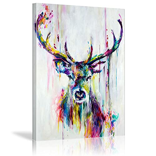 Leinwand Gemälde Bunte Hirsch Tier Kunstwerk Poster und Modern Print Wandkunst Bilder für Wohnzimmer Wohnkultur 60x80cm (24x31inch) Mit Rahmen von XIANGPEIFBH