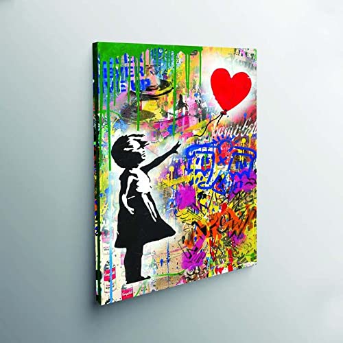 Leinwand Kunstwerk Banksy Red Balloon Girl Follow Your Dreams Street Graffiti Art Leinwand Malerei Banksy Poster Moderne Kunst 40x70cm (16''x28'') Mit Rahmen von XIANGPEIFBH