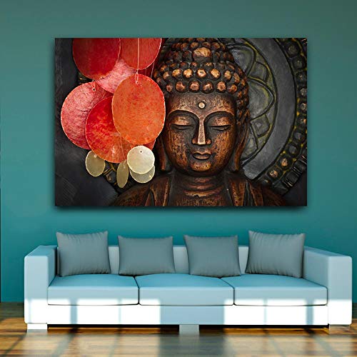 Leinwand Malerei Buddha Statue Poster und Drucke Skandinavische buddhistische abstrakte Wandkunst Bilder für Wohnzimmer 70x105cm (28x41inch) mit Rahmen von XIANGPEIFBH