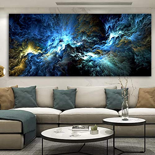 Leinwandbilder Kunstwerk Blau Schwarz Wolke Abstrakte Malerei Landschaft Wandbild Wohnzimmer Leinwand Moderne Kunst Posterdruck 85x150cm(33x59in) Innenrahmen von XIANGPEIFBH