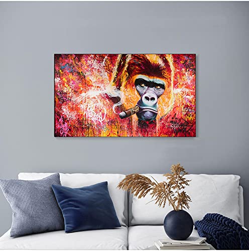 Leinwanddrucke Wandkunst Leinwanddruck Tiermalerei Gorilla Rauchende Zigarre Bild für Wohnzimmer Wohnkultur 80x120cm(32x47inch) Innenrahmen von XIANGPEIFBH