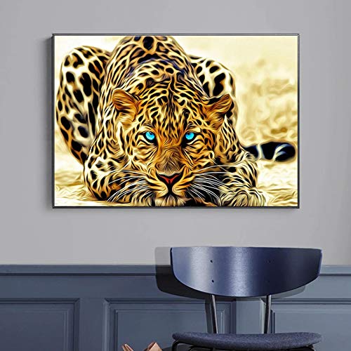 Leopard Wandkunst Bild Goldener Gepard Leinwand Gemälde Moderne Tiere Poster und Druck für Wohnzimmer Heimdekoration 70x105cm(28x41inch) Innenrahmen von XIANGPEIFBH