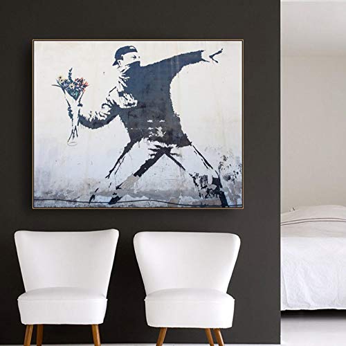 "Love Is In The Air" Banksy Leinwand Kunst Poster Malerei Wandkunst Wohnkultur Bild Wohnzimmer Dekoration Home Bild 50x70cm (20x28inch) Innenrahmen von XIANGPEIFBH