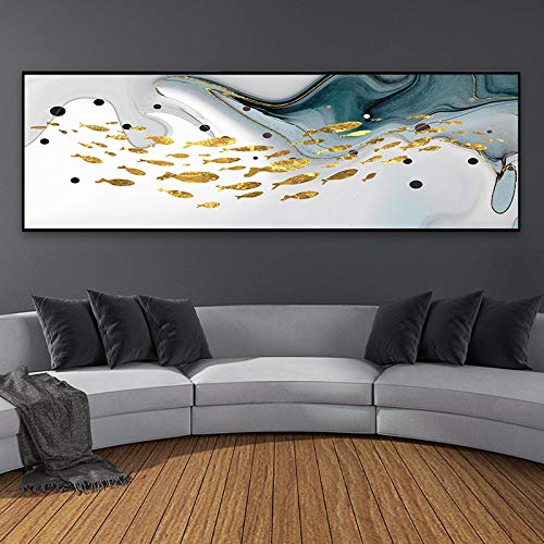 Moderne Kunstwerke, abstrakte Meereskunst, Poster und Drucke, goldene Fischbilder, Gemälde, Wandkunst für Wohnzimmer, Heimdekoration, 30 x 90 cm (12 x 35 Zoll) Innenrahmen von XIANGPEIFBH