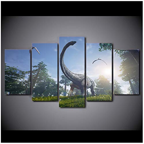 Moderne Wandkunst Leinwanddrucke Landschaft 5 Panel Tier Dinosaurier Leinwand Malerei Malerei Dekor Bild -30x40cmx2 30x60cmx2 30x80cm Kein Rahmen von XIANGPEIFBH