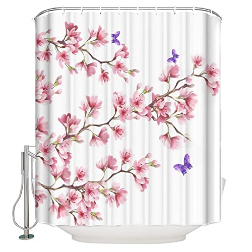 Moderner Stil Pflaumenblüten-Schmetterlings-Duschvorhang, wasserdicht, beständig, Stoff, Toilettendekor, Vorhänge, mehrere Größen 90x200cm(WxH) von XIANGPEIFBH