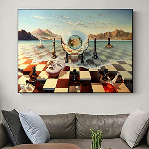 Salvador Dali Surrealismus Schachmaske Auf Meer Leinwand Malerei Auf Wandkunst Abstrakte Seltsame Poster Bild Wohnkultur 60x85 cm (24x33 Zoll) Innenrahmen von XIANGPEIFBH