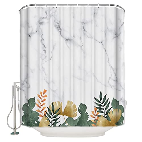 Tropische Pflanzen Sommer Marmor Duschvorhang Badvorhang mit 12 Haken Polyester Wasserdichter Vorhang Badezimmer Dekor 198x182cm(WxH) von XIANGPEIFBH
