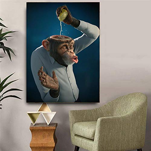 XIANGPEIFBH Wandkunst Bild Lustiger Affe Zitrone Leinwand Malerei Poster und Drucke Gorilla Tier für Wohnzimmer Dekoration 40x70cm (16''x28'') Ungerahmt von XIANGPEIFBH
