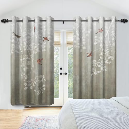 XIANGPEIFBH 2 stücke Fenster Vorhänge Blume Vögel Baum Natur Muster 95% Blackout Vorhang Hause Wohnzimmer Dekor Innen Vorhang 250(W) x(H) 270cmx2pcs von XIANGPEIFBH
