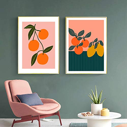 XIANGPEIFBH Abstrakte Kunst Citrus Sommer Poster Leinwand Malerei Obst Orange Mango Wandbilder für Wohnzimmer Dekoration Home Art 30x40cmx2pcs Ungerahmt von XIANGPEIFBH