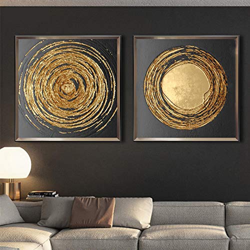 XIANGPEIFBH Abstrakte Plakate Wandkunst Retro Vintage Minimalist Nordic Gold Leinwand Malerei für Schlafzimmer Wohnzimmer Dekor Bild 50x50cmx2pcs Ungerahmt von XIANGPEIFBH