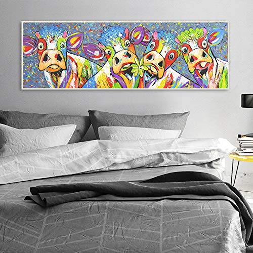 XIANGPEIFBH Abstraktes Gemälde auf Leinwand, gemalte Kuh, Druck auf Leinwand, Poster und Drucke, Tierwandkunst, Bilder für Wohnzimmerdekoration, 60 x 180 cm (24 x 71 Zoll) Innenrahmen von XIANGPEIFBH