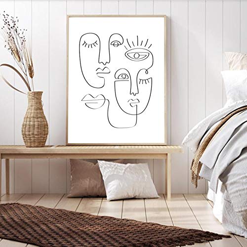 XIANGPEIFBH Abstraktes Gesicht Einzeilige Zeichnung von Picasso Art Prints Schwarz Weiß Kontinuierliche Leinwand Malerei Nordisches Poster Schlafzimmer Dekor 40x55cm (16"x22) Ungerahmt von XIANGPEIFBH