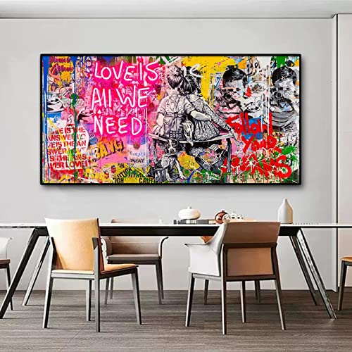 XIANGPEIFBH Banksy Art „Love Is All We Need“-Leinwandgemälde „Follow Your Dream Street“-Graffiti-Posterbilder für Heimdekoration, 100x200cm (39x78in) mit schwarzem Rahmen von XIANGPEIFBH