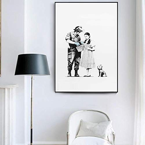 XIANGPEIFBH Banksy Kunstdruck „Stop and Search“ Wandkunst Leinwand Malerei Poster und Drucke Wandbilder für Wohnzimmer Abstrakt 40x60cm(16x24inch) Innenrahmen von XIANGPEIFBH