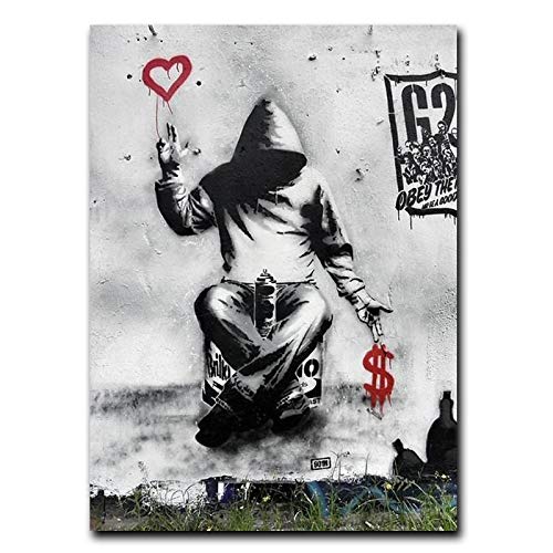 XIANGPEIFBH Banksy Wandkunst Bilder Liebe über Geld Graffiti Street Art Leinwanddruck Poster und Drucke für Wohnzimmerdekoration 50 x 90 cm (20''x35'') Innenrahmen von XIANGPEIFBH