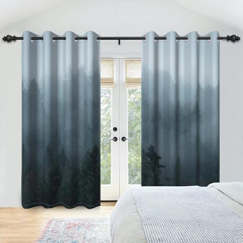 XIANGPEIFBH Bergnebelwald 95% Verdunkelungsvorhänge Natur Bäume Landschaft Polyester Vorhänge 2 Stück für Schlafzimmer Wohnzimmer Vorhang Dekor 70(W) x(H) 160cmx2pcs von XIANGPEIFBH