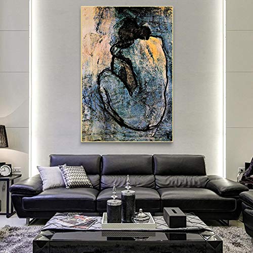 XIANGPEIFBH Berühmtes Gemälde Blauer Akt von Pablo Picasso Leinwand Gemälde Poster und Drucke Wandkunst Bilder für Wohnzimmer Dekor 50x90cm(20''x35'') Innenrahmen von XIANGPEIFBH
