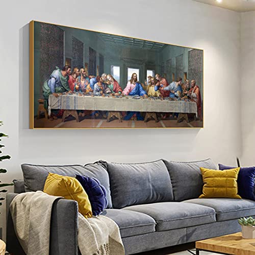 XIANGPEIFBH Berühmtes Leinwandgemälde „Das letzte Abendmahl“ Leonardo Da Vinci Cuadros Poster und Drucke Wandbilder Wohnzimmer Heimdekoration 90x180cm (35x71inl) mit goldenem Rahmen von XIANGPEIFBH