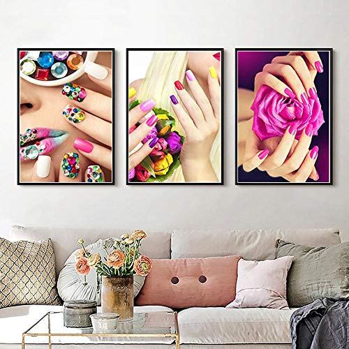 XIANGPEIFBH Bunt Nagel Bilder Malen Aquarell Zeichnung Kern Poster Wohnzimmer Nailshop Wanddekor Kreatives Geschenk 30x50cmx3pcs Ungerahmt von XIANGPEIFBH