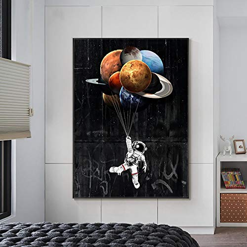 XIANGPEIFBH Cartoon Abstrakte Astronaut Poster und Drucke Wandkunst Leinwand Malerei Bilder für Wohnzimmer Quadros Wohnkultur 70x105 cm (28x41 Zoll) Mit Rahmen von XIANGPEIFBH