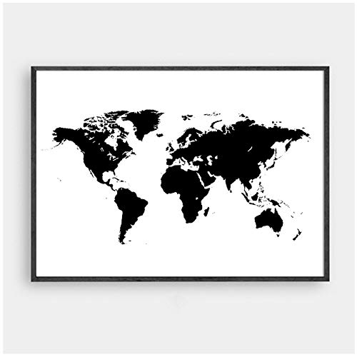 XIANGPEIFBH Dekoration Weltkarte in schwarz und weiß wandkunst leinwand Poster und Druck Tier leinwand malerei Bild für wohnzimmer-60x80 cm mit Rahmen von XIANGPEIFBH