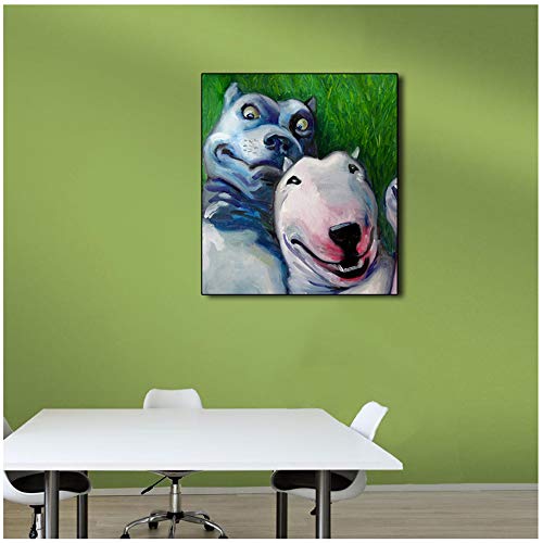 XIANGPEIFBH Drucken Sie Leinwand Malerei Poster und Bulldogge und Bullterrier Wandkunst Bilder für den Wohnzimmerdruck auf der Leinwand 60x70 cm / 23,6"x 27,6" ohne Rahmen von XIANGPEIFBH