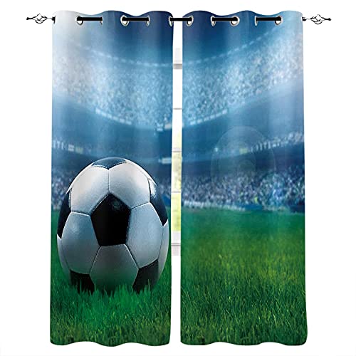 XIANGPEIFBH Fußball Sport Stadion Fußball Vorhang für Wohnzimmer Kinderzimmer Dekoration Schlafzimmer Vorhang Fenster Einfache Verdunkelungsvorhänge 55(W) x(H) 95cmx2pcs von XIANGPEIFBH