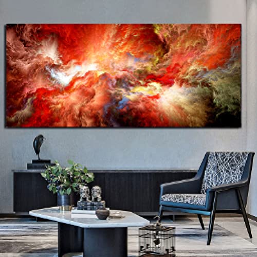 XIANGPEIFBH Giclée-Kunstwerk Abstrakter Nebel Wolken Landschaft Poster Bunte Leinwanddrucke Große Größe Wandkunst Malerei Wohnkultur 40x80cm(16x32inch) mit goldenem Rahmen von XIANGPEIFBH