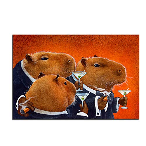 XIANGPEIFBH Große größe Druck der Capybara Club wandmalerei wandkunst Dekoration Bild für Wohnzimmer malerei-60x80 cm mit Rahmen von XIANGPEIFBH