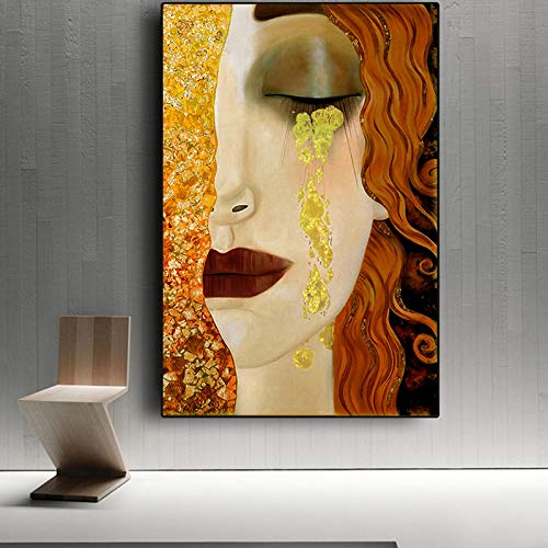 XIANGPEIFBH Kunst Gustav Klimt Goldene Tränen und Kuss Gemälde auf Leinwand Poster und Drucke Wandkunst Bilder für Wohnzimmer Dekor 70x100cm (28"x39) Ungerahmt von XIANGPEIFBH