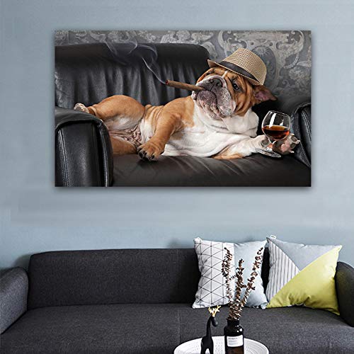 XIANGPEIFBH Kunsthund auf Leinwand Wandbilder für Wohnzimmer HD gedruckt Moderne Leinwand Kunst Malerei Dekor Tier Poster und Drucke 70x100cm (28"x39) Ungerahmt von XIANGPEIFBH