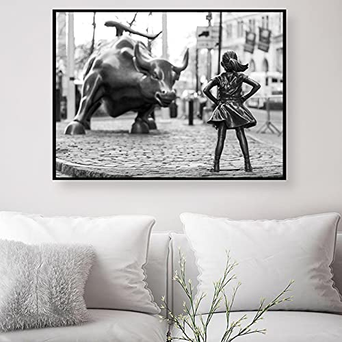 XIANGPEIFBH Leinwand Malerei Fearless Girl Statue Schwarz-Weiß Street Art Poster Drucke Feministische Girl Power Home Decor Artwork 72x90cm (28"x 35") Ungerahmt von XIANGPEIFBH