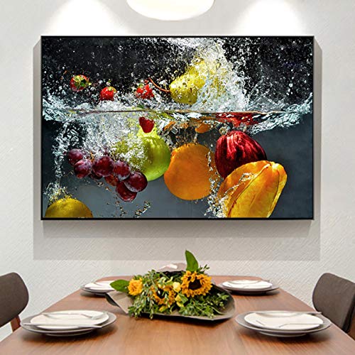 XIANGPEIFBH Leinwand Wandkunst Malerei Obst und Gemüse im Wasser HD Bild Poster und Drucke für Küche und Shop Wanddekoration 80x140cm ungerahmt von XIANGPEIFBH