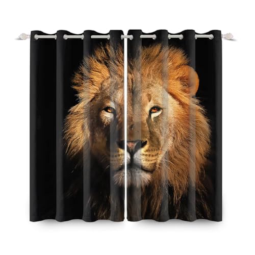 XIANGPEIFBH Löwenvorhänge, 95% Verdunkelung, afrikanische Wildtiere, Tiervorhänge, Grasland, König des Dschungels, Fenster, 2-teilige Vorhänge für Schlafzimmer und Wohnzimmer 66(W) x(H) 210cmx2pcs von XIANGPEIFBH