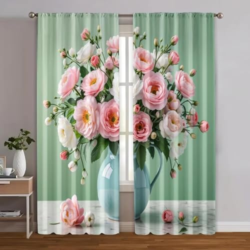 XIANGPEIFBH Moderne Verdunkelungsvorhänge, grüne Blumen, maschinenwaschbar, Polyester (ohne Stange), für Küche, Wohnzimmer, Schlichte Einrichtung 80(W) x(H) 200cmx2pcs von XIANGPEIFBH