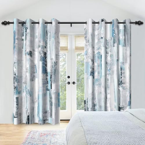 XIANGPEIFBH Moderne abstrakte Kunst, 95% Verdunkelungsvorhänge, blau-grau, geometrisches Muster, Vorhänge, künstlerisches Fenster für Wohnzimmer, Schlafzimmer, Dekor 100(W) x(H) 260cmx2pcs von XIANGPEIFBH